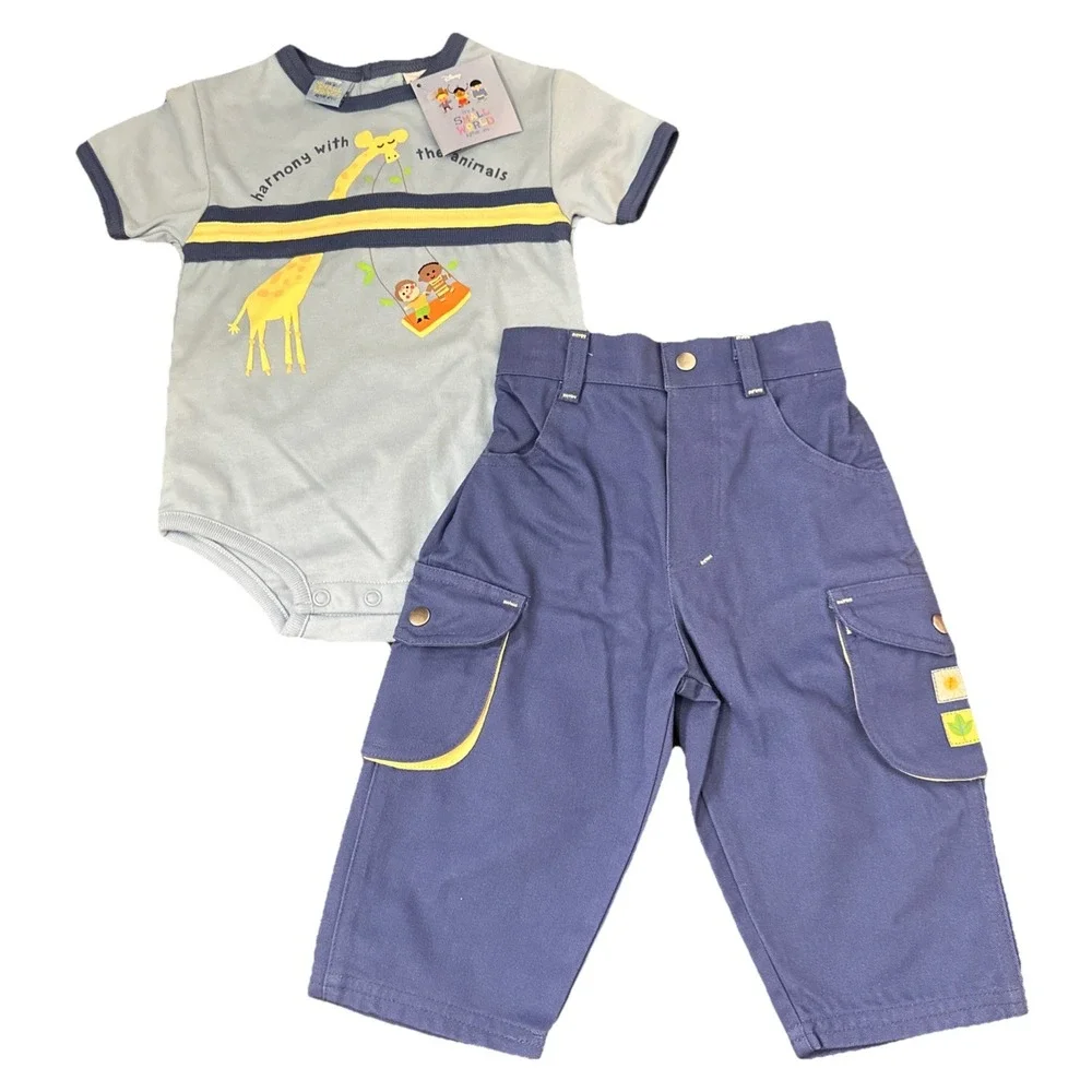 Rare Disney It's a Small World After All 2 Pc Boys Pants Shirt Outfit 12M NWT